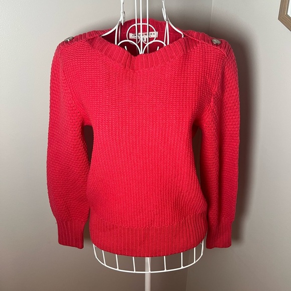 Trina Turk Women Red Boat Neck Button Long Sleeve Merino Wool Paris Sweater S - Picture 3 of 9